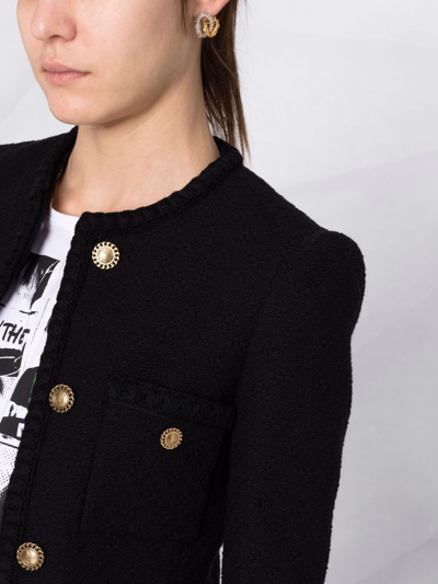 Shop Saint Laurent Logo-button Tweed Jacket In Black