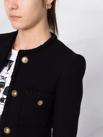 Saint Laurent Tweed Diamond Pocket Short Jacket In Black