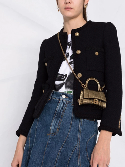 Saint Laurent Tweed Diamond Pocket Short Jacket In Black