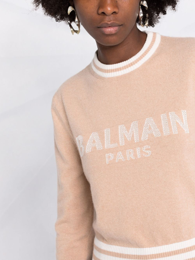Shop Balmain Logo-lettering Sweatshirt In Nude