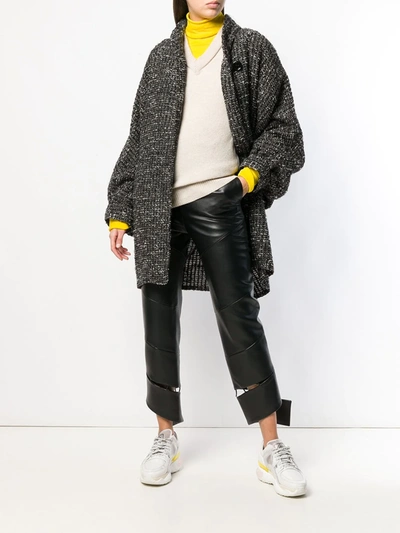 Pre-owned Fendi 1980s Tweed Wrap Coat In Black