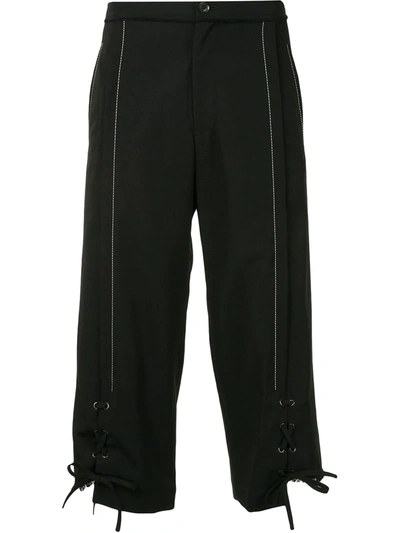 Shop Yohji Yamamoto Lace-up Cropped Trousers In Black