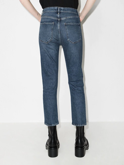 Shop Agolde Riley Cropped Straight-leg Jeans In Blau