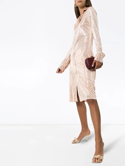 Shop Bottega Veneta Sequinned Shirt Dress In Neutrals