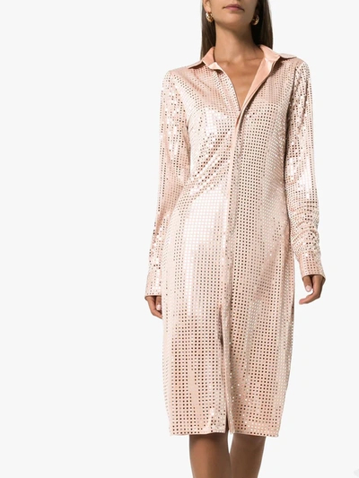 Shop Bottega Veneta Sequinned Shirt Dress In Neutrals