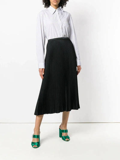 Shop Prada Pleated Midi Skirt In Black