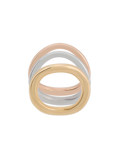 Charlotte Chesnais Wave Set Of Three Gold And Rose Gold Vermeil And Silver Rings In Gold