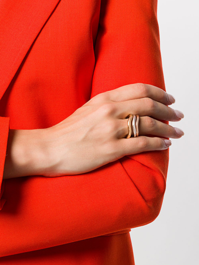 Charlotte Chesnais Wave Set Of Three Gold And Rose Gold Vermeil And Silver Rings In Gold