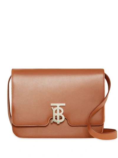 Shop Burberry Medium Leather Tb Bag In Brown