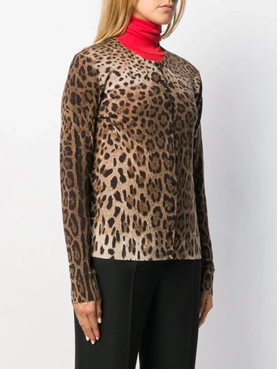 Shop Dolce & Gabbana Leopard-print Virgin Wool Cardigan In Brown