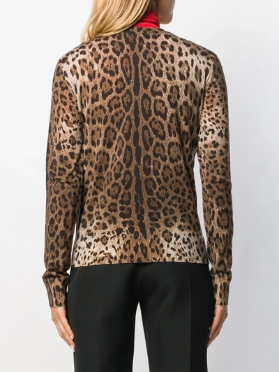 Dolce & Gabbana Leopard-print Virgin Wool Cardigan In Brown