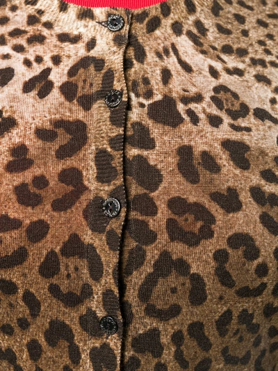 Shop Dolce & Gabbana Leopard-print Virgin Wool Cardigan In Brown