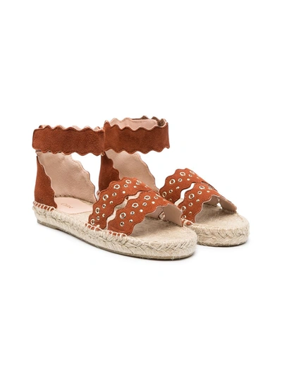Shop Chloé Eyelet-embellished Suede Sandals In Brown