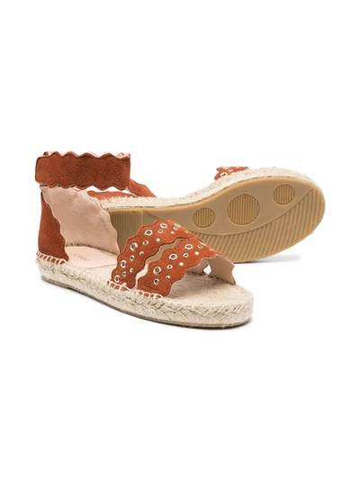 Shop Chloé Eyelet-embellished Suede Sandals In Brown