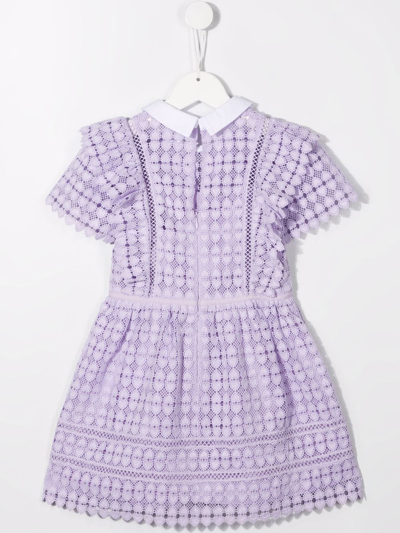 Shop Self-portrait Heart-motif Lace Dress In Purple