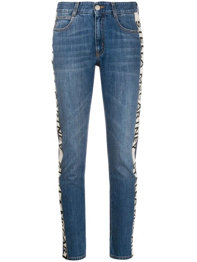 Shop Stella Mccartney Logo-stripe Cropped Jeans In Blue