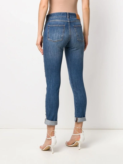 Shop Stella Mccartney Logo-stripe Cropped Jeans In Blue