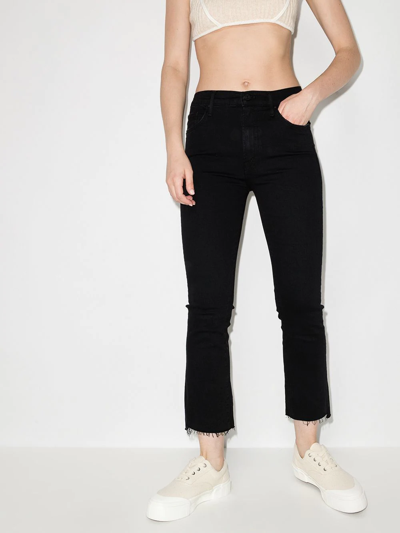 Mother The Insider Crop Distressed High-rise Flared Jeans In Schwarz