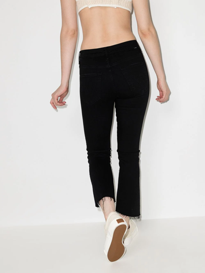 Mother The Insider Crop Distressed High-rise Flared Jeans In Schwarz