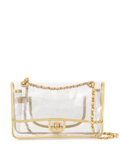 Pre-owned Chanel 2007 Clear Double Chain Shoulder Bag In Neutrals