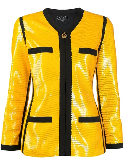 Pre-owned Chanel 1991 Sequinned Jacket In Yellow