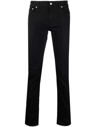Shop Alexander Mcqueen Embroidered-logo Straight-leg Jeans In 黑色