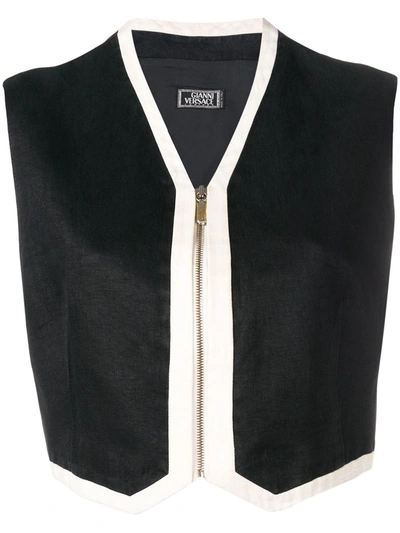Pre-owned Versace 1990's Cropped Zipped Waistcoat In Black