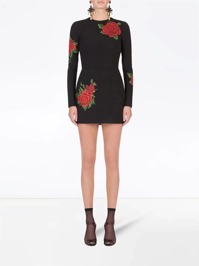 Shop Dolce & Gabbana Cross-stitch Embroidery Silk Dress In Black