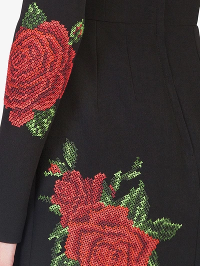 Shop Dolce & Gabbana Cross-stitch Embroidery Silk Dress In Black