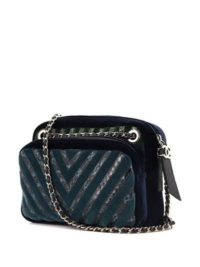 Pre-owned Chanel 2010s Chevron Appliqué Camega Bag In Blue