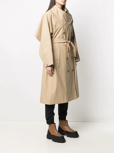 Shop Kenzo Double-breasted Belted Trench Coat In Neutrals