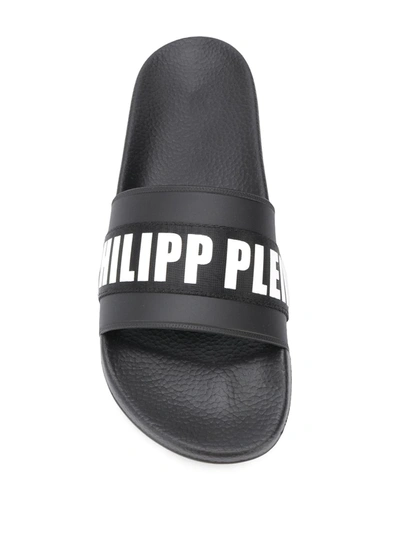 Shop Philipp Plein Flat Logo Gummy Sandals In Black