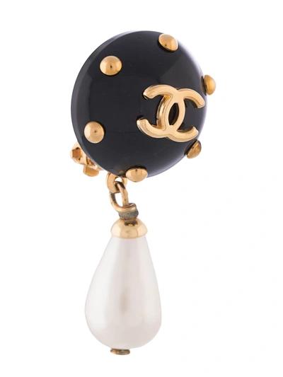 Chanel Pearl 1990s Gold Rhinestone Clip on
