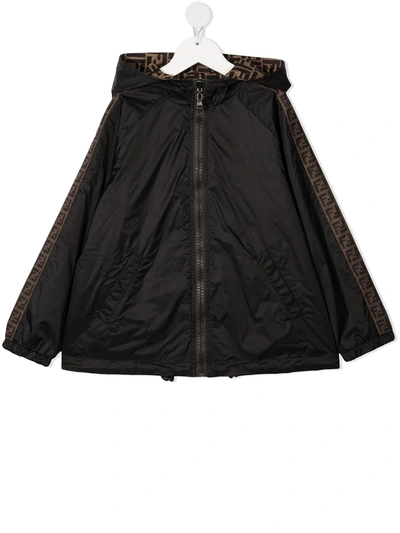 Shop Fendi Reversible Double-f Hooded Jacket In Brown