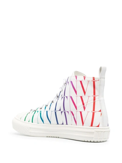 Shop Valentino Vltn Rainbow-logo High-top Sneakers In White