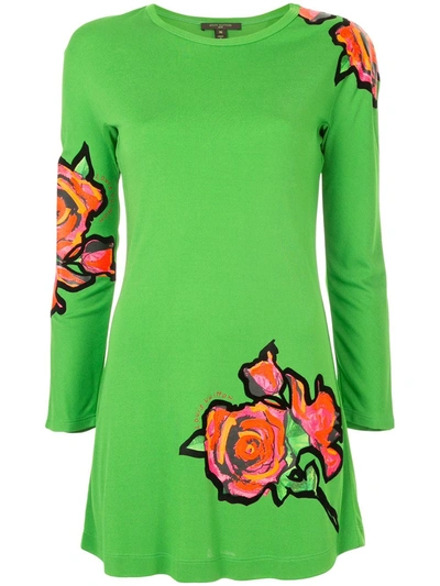 Pre-owned Louis Vuitton 2000s  Rose-print Dress In Green