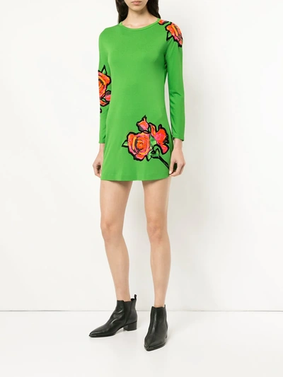 Pre-owned Louis Vuitton 2000s  Rose-print Dress In Green