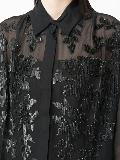 Shop Lorena Antoniazzi Sequin-embellished Satin Shirt In Black
