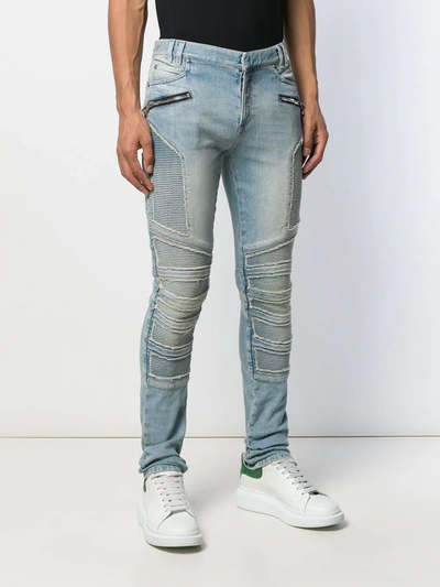 Shop Balmain Skinny-leg Biker Jeans In Blue