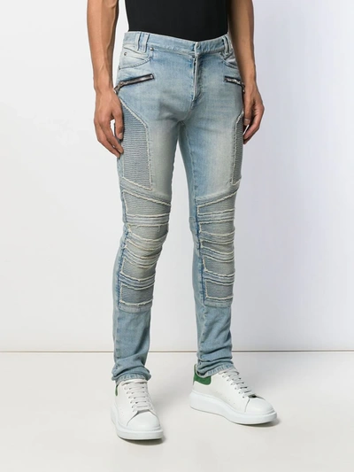 BALMAIN SKINNY-LEG BIKER JEANS - 蓝色