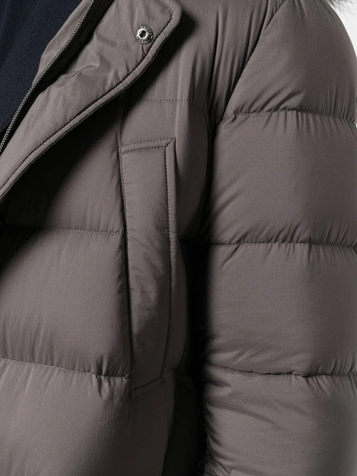 Shop Herno Patch Pocket Fur-trimmed Puffer Coat In Grey