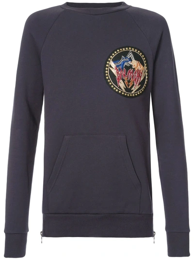 Shop Balmain Logo Patch Sweatshirt In Purple