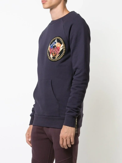 Shop Balmain Logo Patch Sweatshirt In Purple