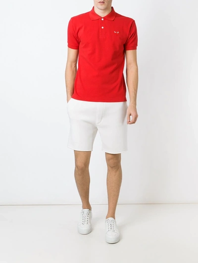 Shop Comme Des Garçons Play Embroidered Heart Polo Shirt In Red