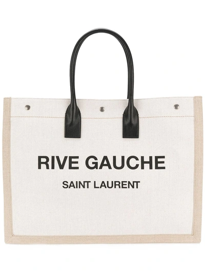 Shop Saint Laurent Rive Gauche Logo Tote Bag In Neutrals