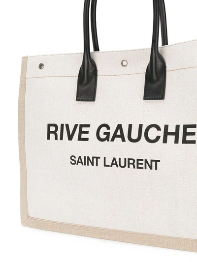 Shop Saint Laurent Rive Gauche Logo Tote Bag In Neutrals