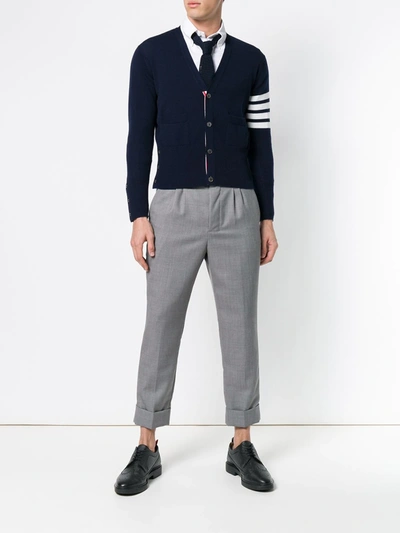 Shop Thom Browne Striped Sleeve Cardigan In Blue