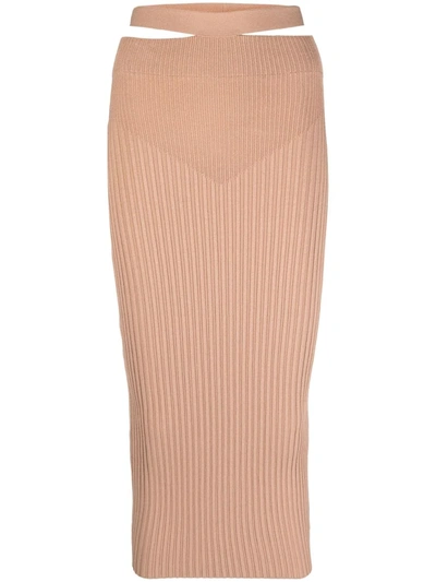 Shop Adamo Ribbed-knit Pencil Skirt In Brown