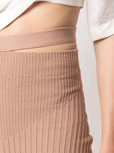 Shop Adamo Ribbed-knit Pencil Skirt In Brown