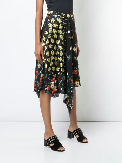 Shop Derek Lam Asymmetrical Mixed Print Skirt In Black